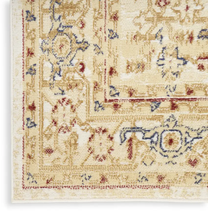 Beige and Ivory Medallion Power Loom Distressed Area Rug Photo 9