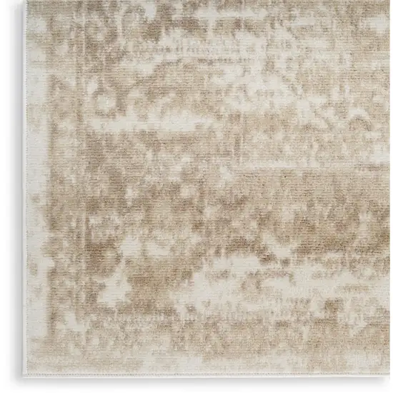 Beige and Ivory Medallion Power Loom Distressed Area Rug Photo 8