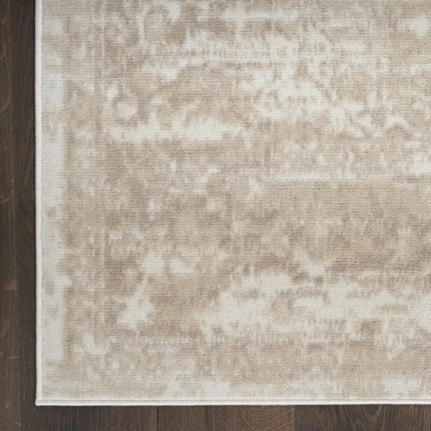 Beige and Ivory Medallion Power Loom Distressed Area Rug Photo 9