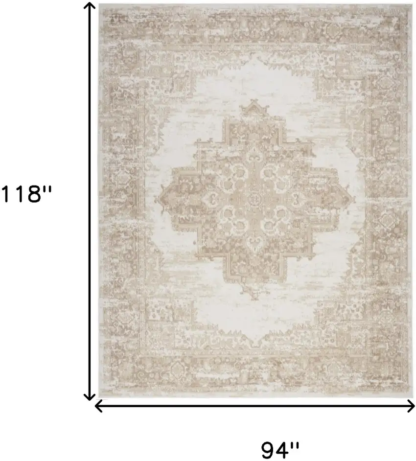 Beige and Ivory Medallion Power Loom Distressed Area Rug Photo 3