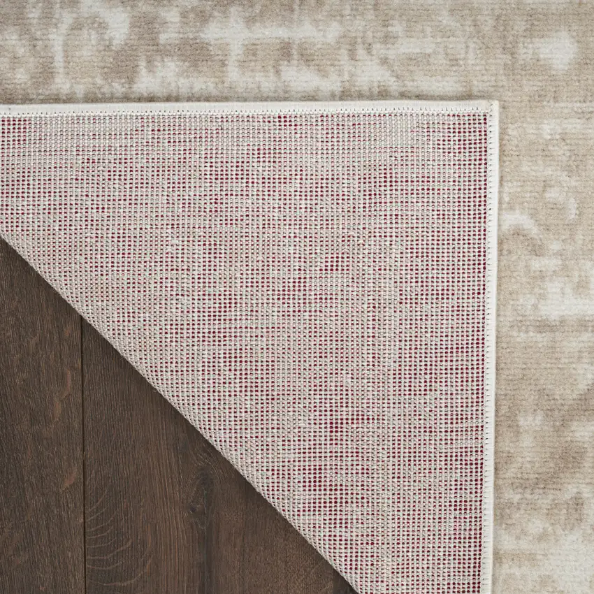 Beige and Ivory Medallion Power Loom Distressed Area Rug Photo 8