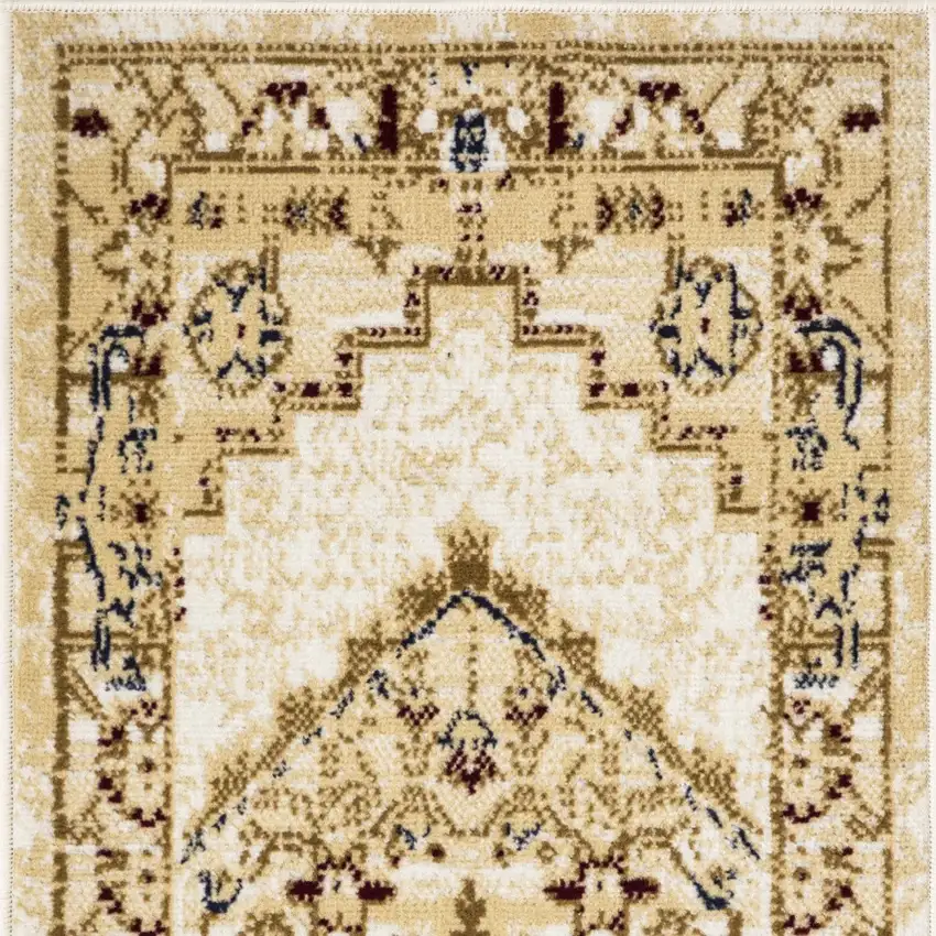 Beige and Ivory Medallion Power Loom Distressed Area Rug Photo 8