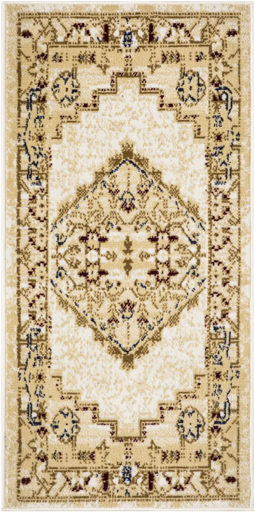 Beige and Ivory Medallion Power Loom Distressed Area Rug Photo 2