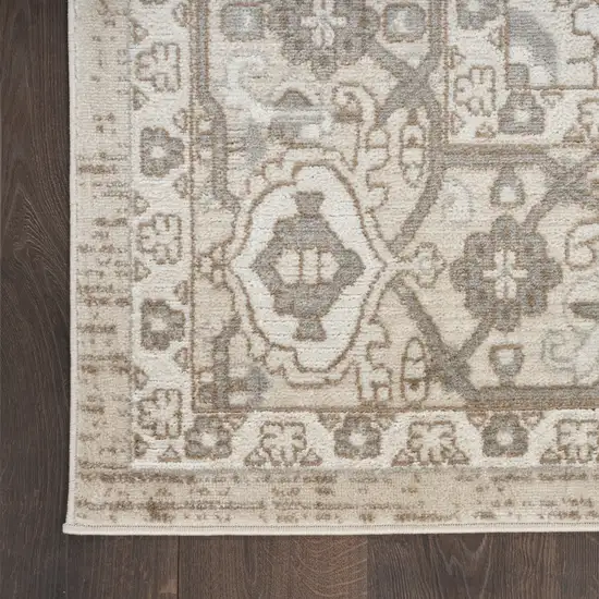 Beige and Ivory Medallion Power Loom Distressed Runner Rug Photo 4