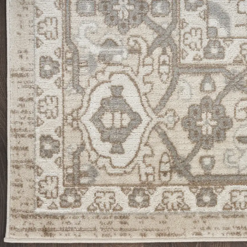 Beige and Ivory Medallion Power Loom Distressed Runner Rug Photo 6