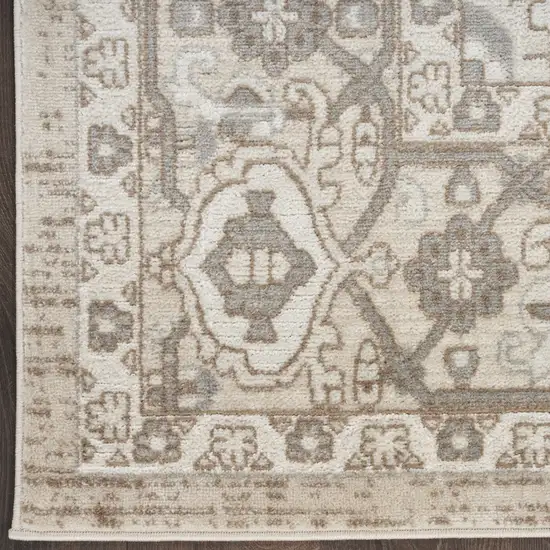 Beige and Ivory Medallion Power Loom Distressed Runner Rug Photo 6