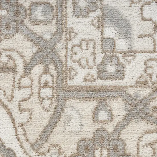 Beige and Ivory Medallion Power Loom Distressed Runner Rug Photo 9