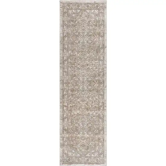 8' Beige And Ivory Medallion Distressed Runner Rug Photo 5