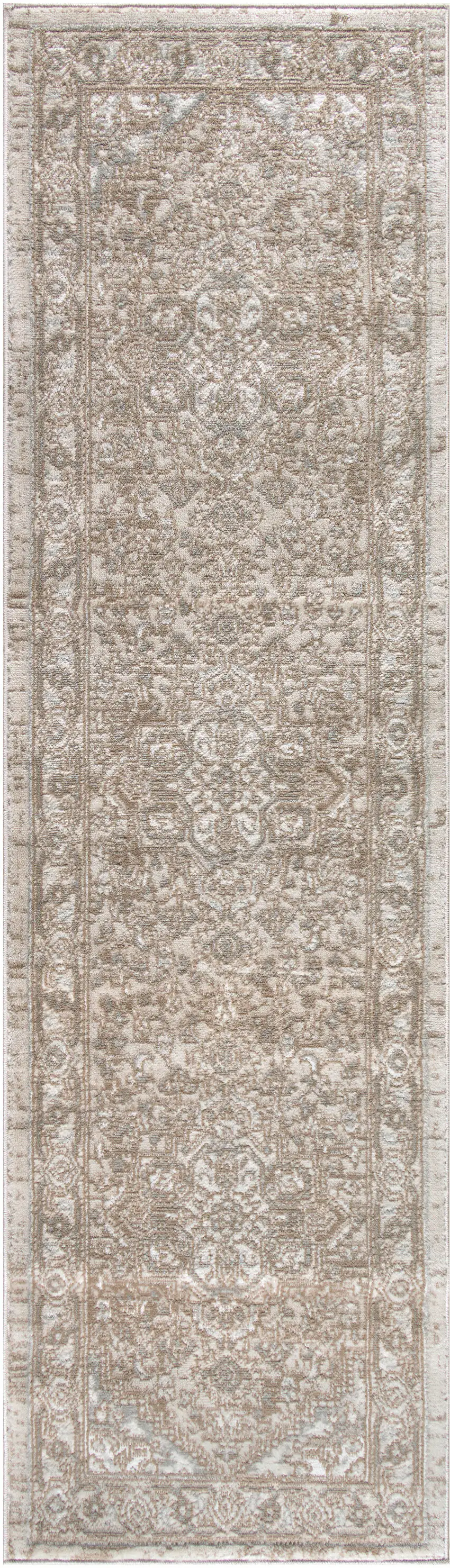 8' Beige And Ivory Medallion Distressed Runner Rug Photo 5