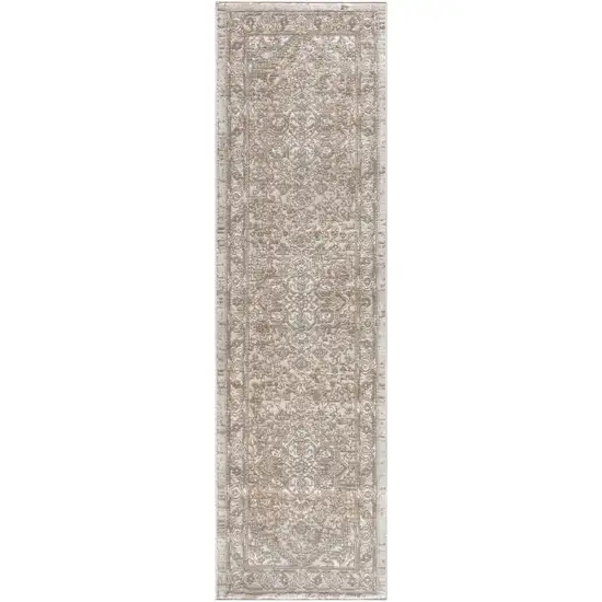 Beige and Ivory Medallion Power Loom Distressed Runner Rug Photo 2