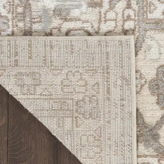 Beige and Ivory Medallion Power Loom Distressed Runner Rug Photo 7