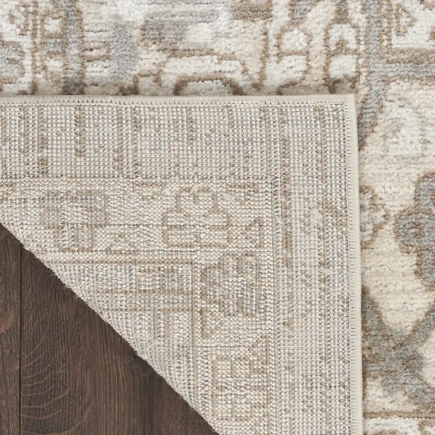 Beige and Ivory Medallion Power Loom Distressed Runner Rug Photo 7