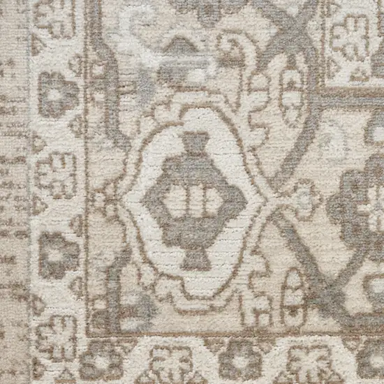 Beige and Ivory Medallion Power Loom Distressed Runner Rug Photo 5