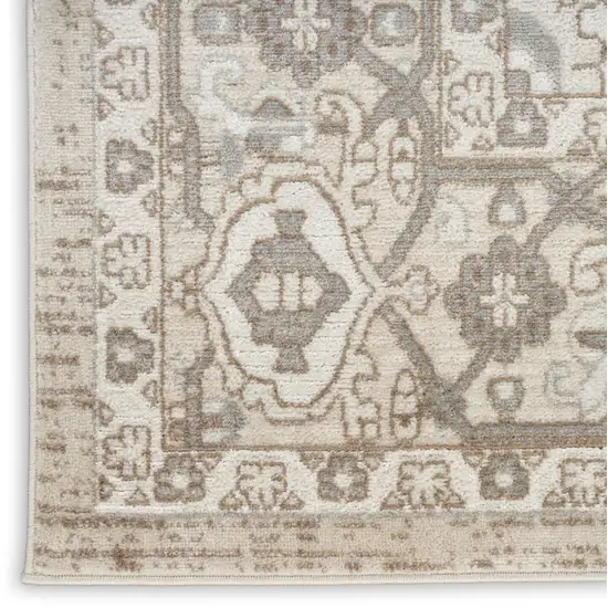 8' Beige And Ivory Medallion Distressed Runner Rug Photo 1