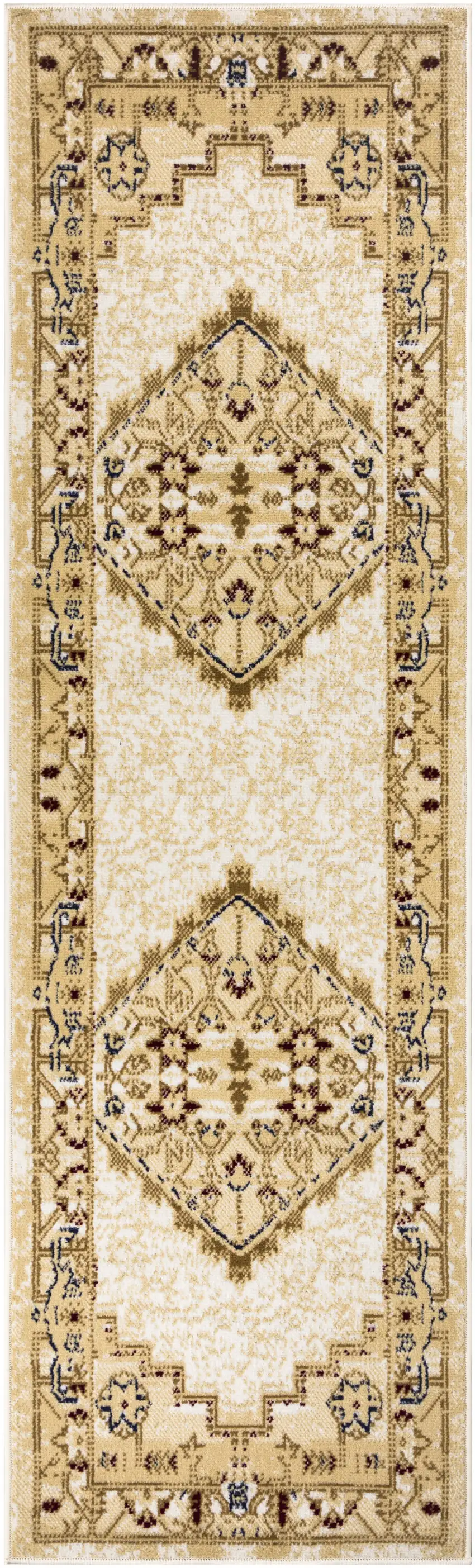 8' Beige And Ivory Medallion Distressed Runner Rug Photo 6