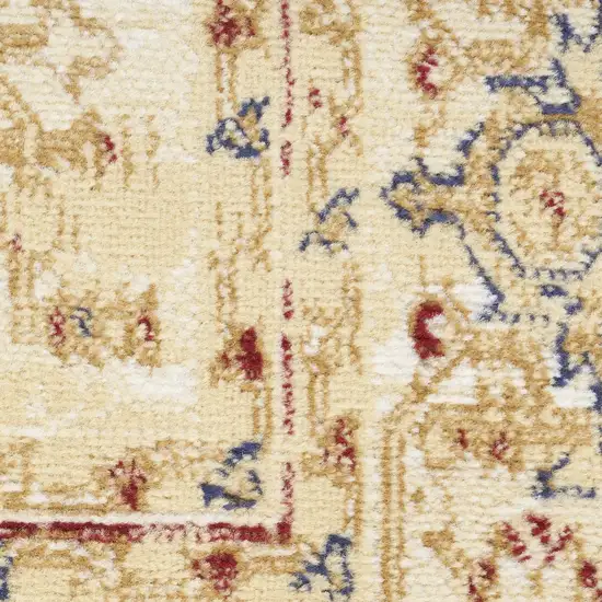 8' Beige And Ivory Medallion Distressed Runner Rug Photo 1