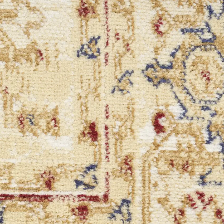 8' Beige And Ivory Medallion Distressed Runner Rug Photo 1