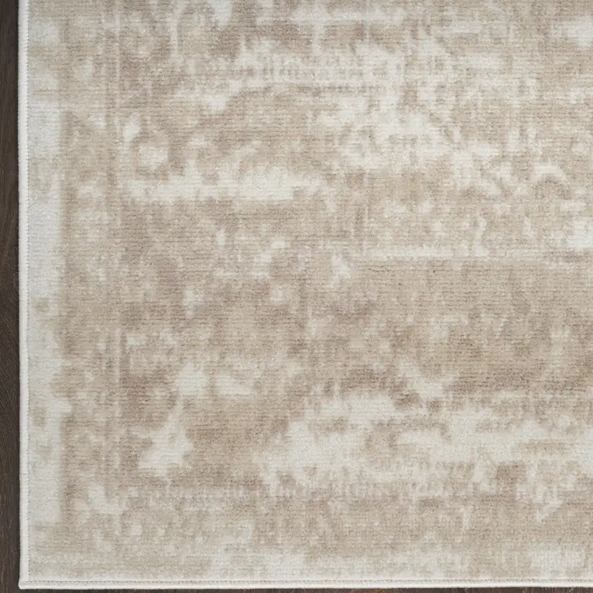 Beige and Ivory Medallion Power Loom Distressed Runner Rug Photo 6