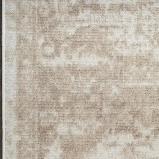 Beige and Ivory Medallion Power Loom Distressed Runner Rug Photo 5