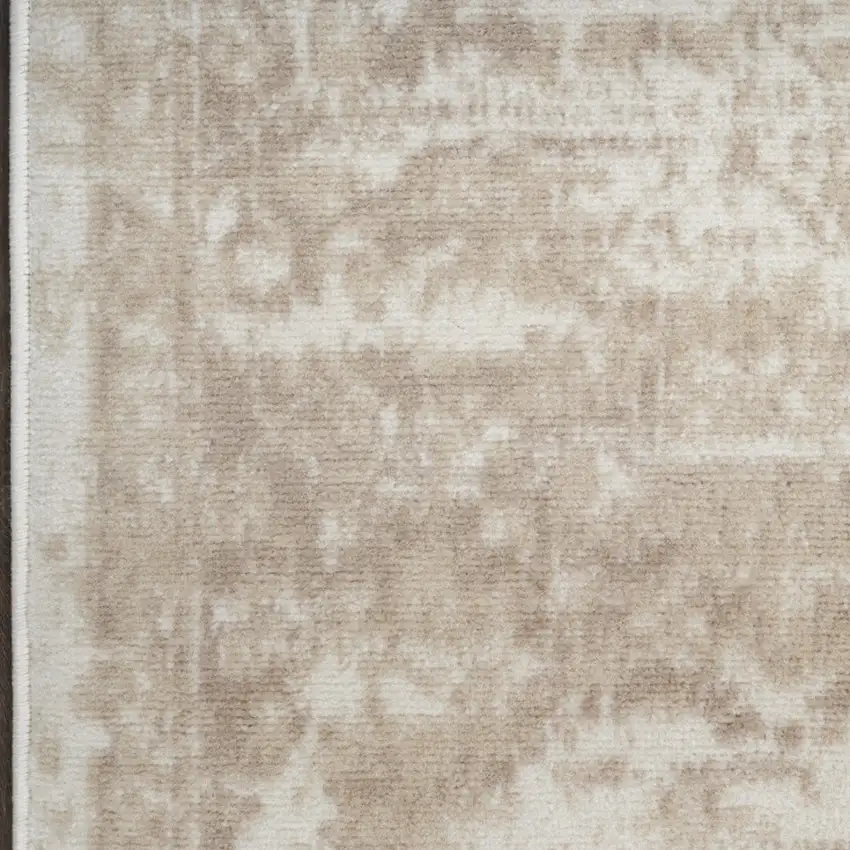 Beige and Ivory Medallion Power Loom Distressed Runner Rug Photo 5