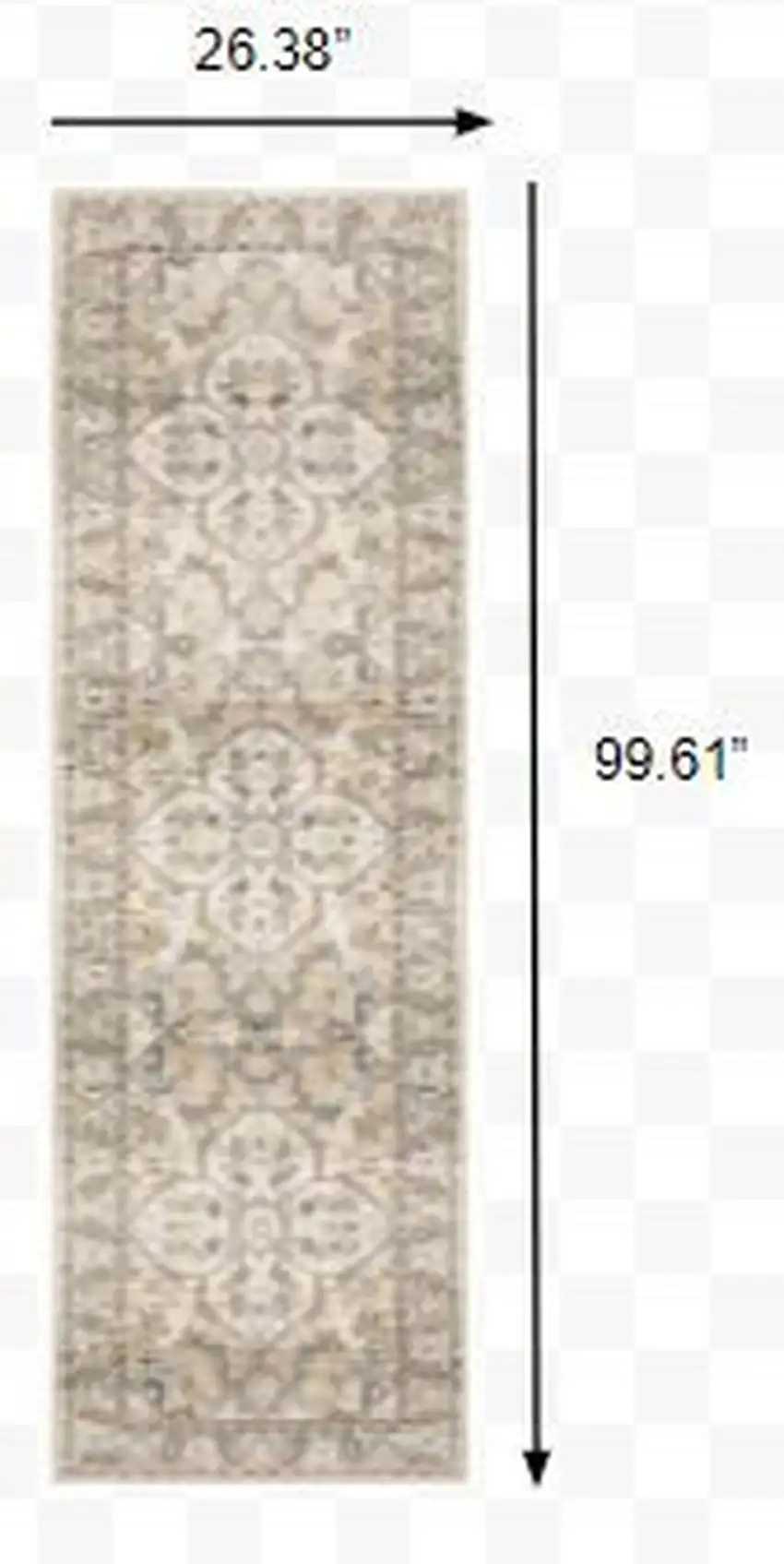 Beige and Ivory Medallion Runner Rug Photo 3