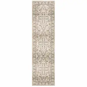 Photo of Beige and Ivory Medallion Runner Rug