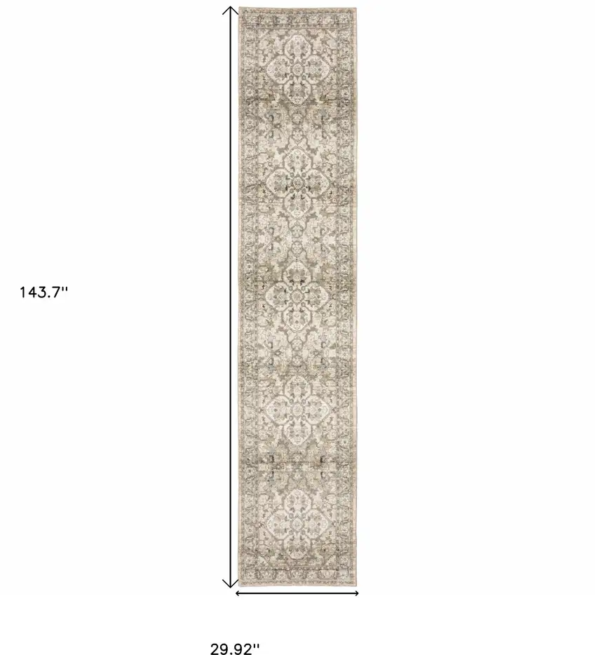 Beige and Ivory Medallion Runner Rug Photo 6