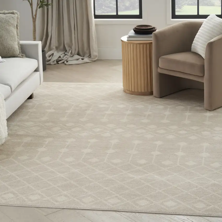 Beige and Ivory Moroccan Power Loom Area Rug Photo 5