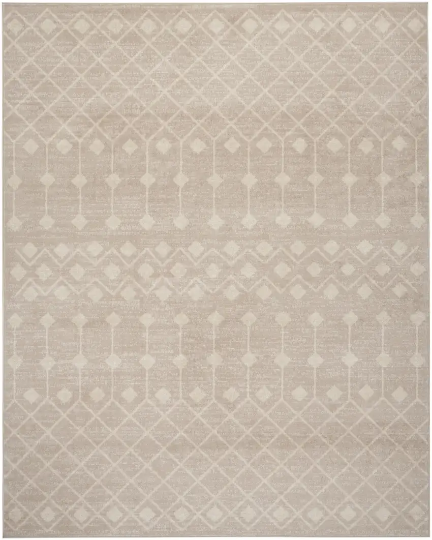 Beige and Ivory Moroccan Power Loom Area Rug Photo 8