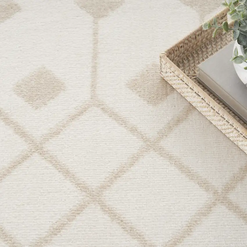 Beige and Ivory Moroccan Power Loom Area Rug Photo 8