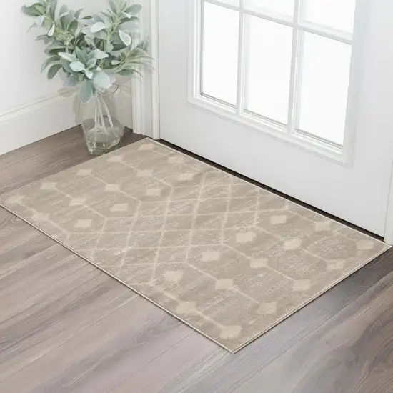 Beige and Ivory Moroccan Power Loom Area Rug Photo 1