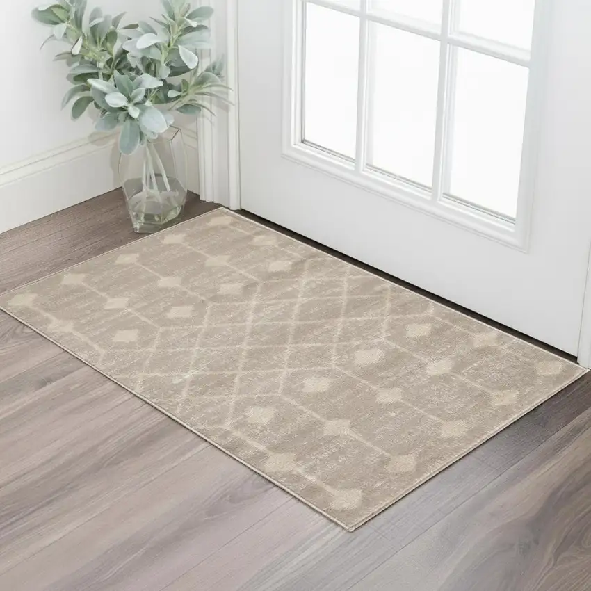Beige and Ivory Moroccan Power Loom Area Rug Photo 1