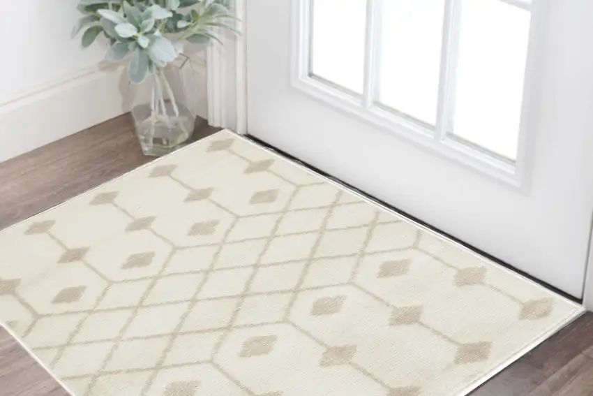 Beige and Ivory Moroccan Power Loom Area Rug Photo 1