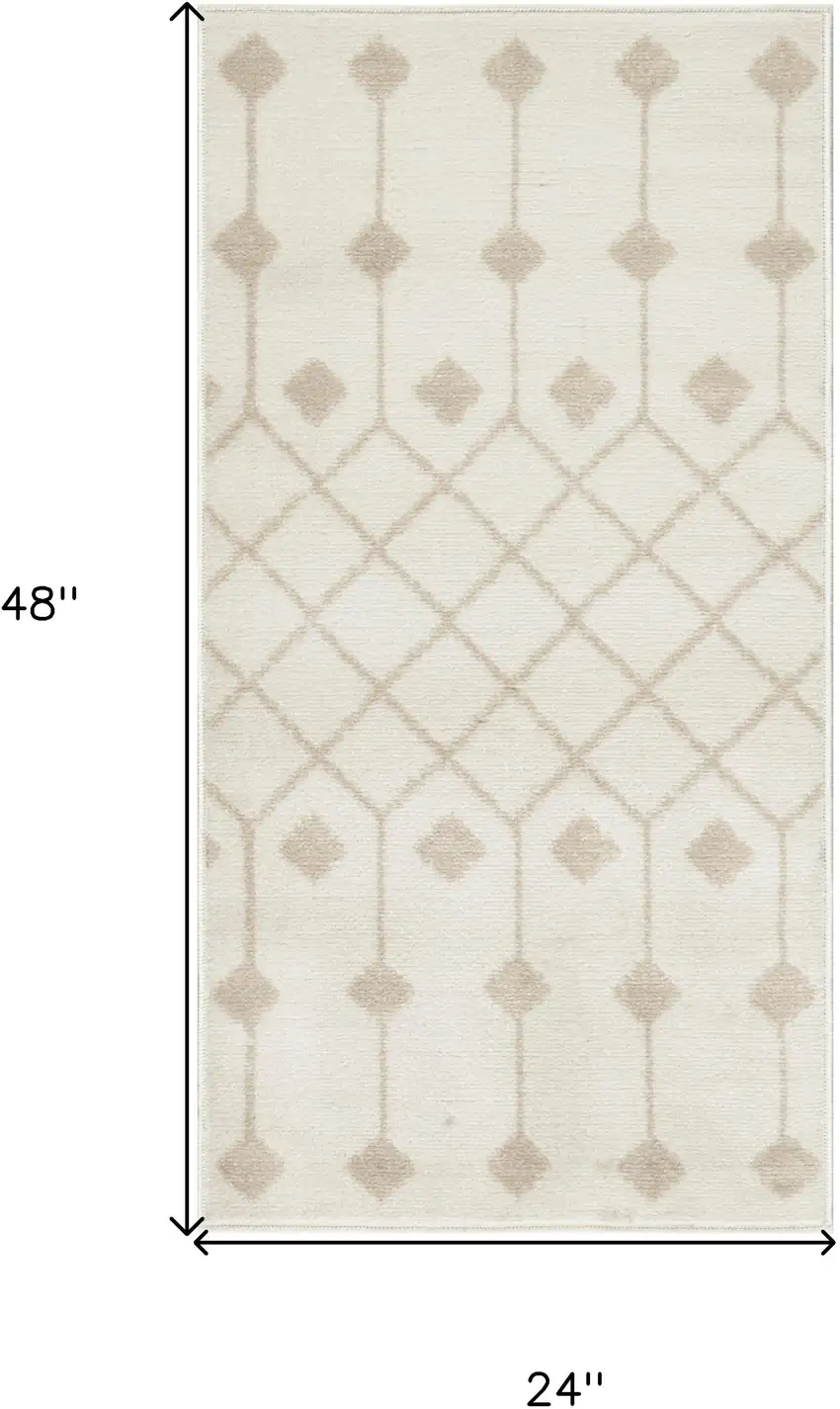 Beige and Ivory Moroccan Power Loom Area Rug Photo 3