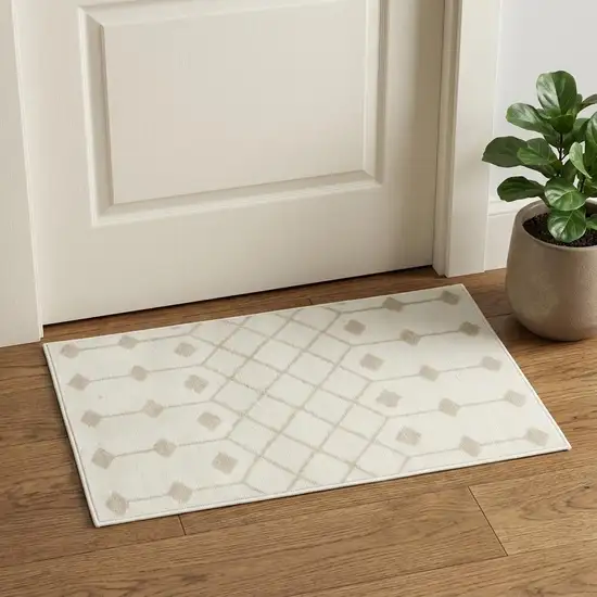 Beige and Ivory Moroccan Power Loom Area Rug Photo 1