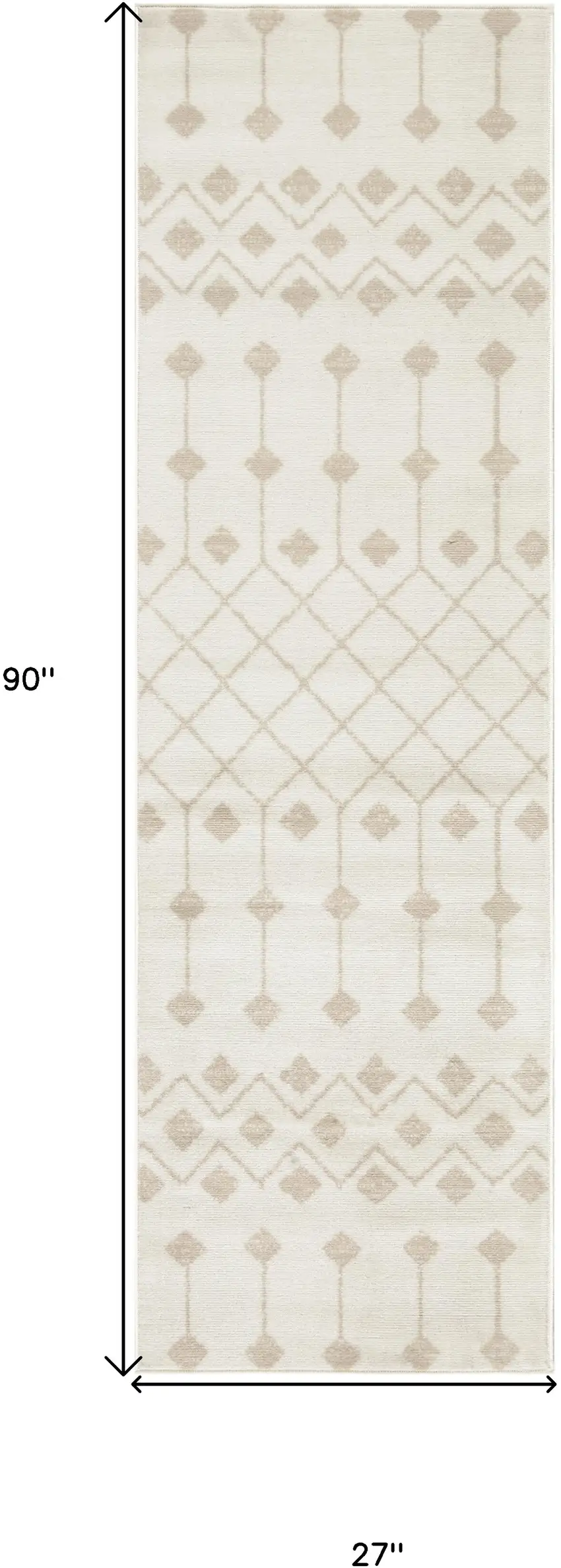 Beige and Ivory Moroccan Power Loom Runner Rug Photo 3