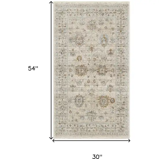 Beige and Ivory Oriental Power Loom Distressed Area Rug With Fringe Photo 9