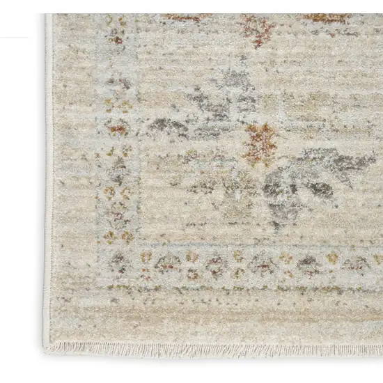 Beige and Ivory Oriental Power Loom Distressed Area Rug With Fringe Photo 6