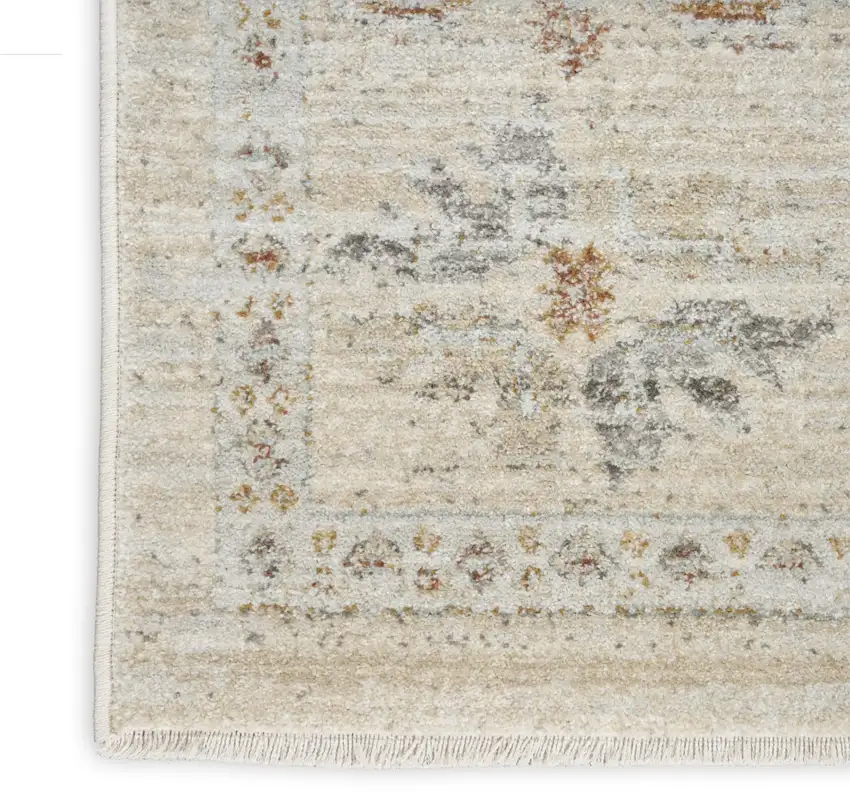Beige and Ivory Oriental Power Loom Distressed Area Rug With Fringe Photo 6
