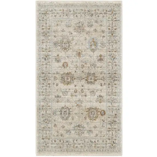 Beige and Ivory Oriental Power Loom Distressed Area Rug With Fringe Photo 7