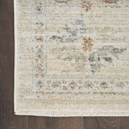 Beige and Ivory Oriental Power Loom Distressed Area Rug With Fringe Photo 8