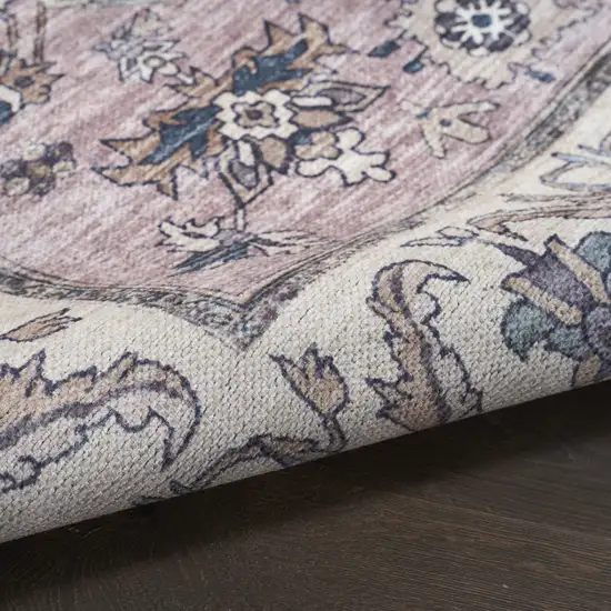 Beige and Ivory Oriental Power Loom Distressed Washable Non Skid Runner Rug Photo 8