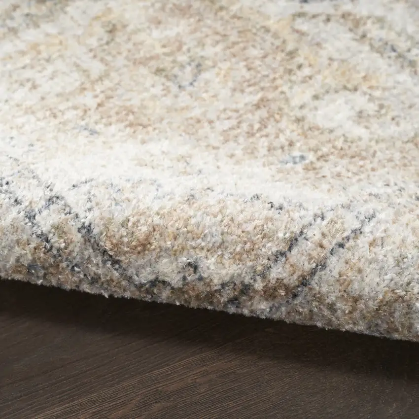 Beige and Ivory Oriental Power Loom Washable Runner Rug Photo 4