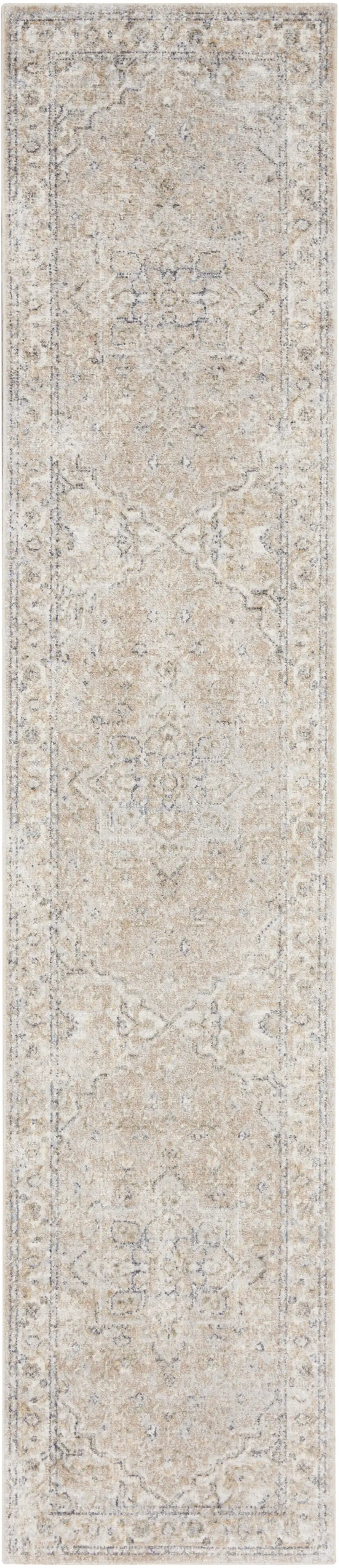 Beige and Ivory Oriental Power Loom Washable Runner Rug Photo 2