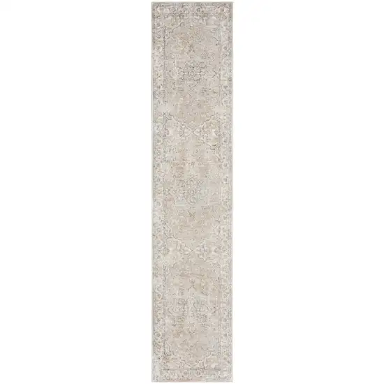 8' Beige And Ivory Oriental Washable Runner Rug Photo 1