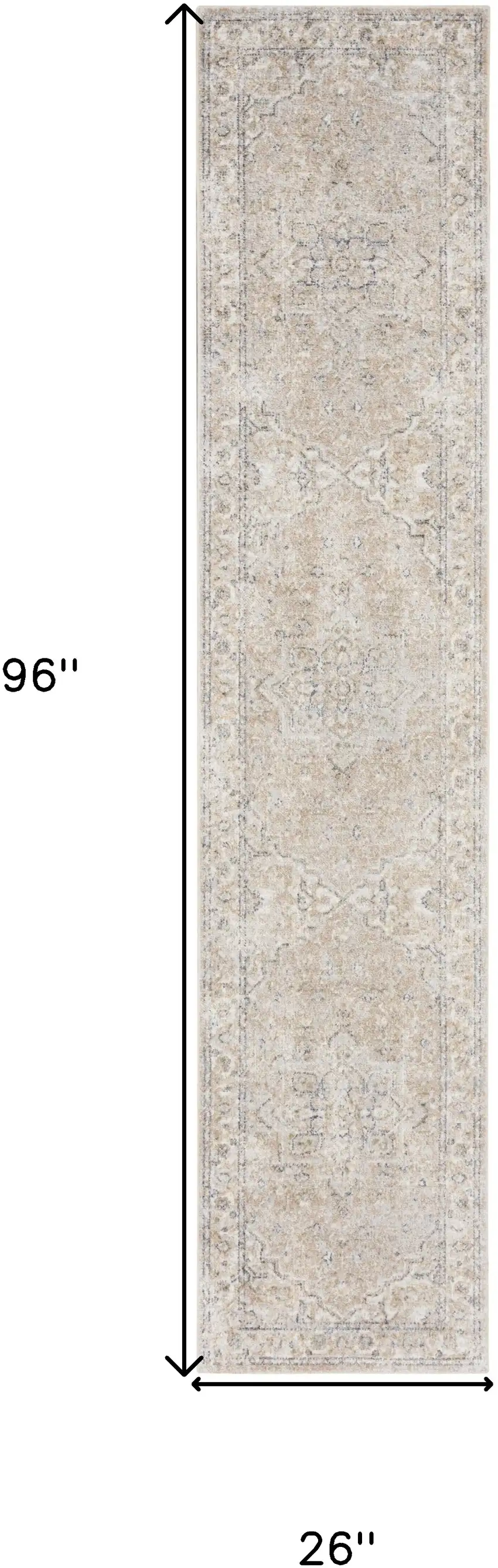 Beige and Ivory Oriental Power Loom Washable Runner Rug Photo 3