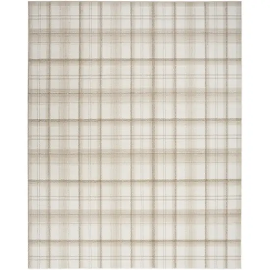 Beige and Ivory Plaid Power Loom Area Rug Photo 9