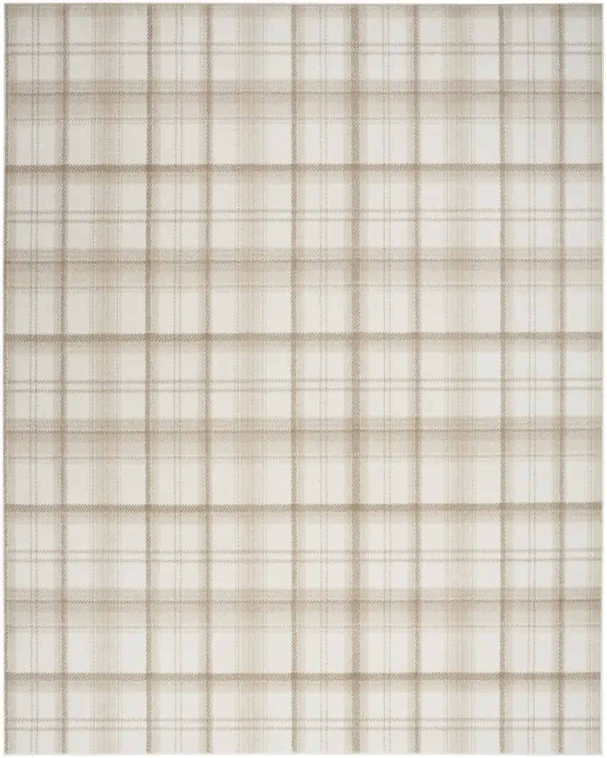 Beige and Ivory Plaid Power Loom Area Rug Photo 9