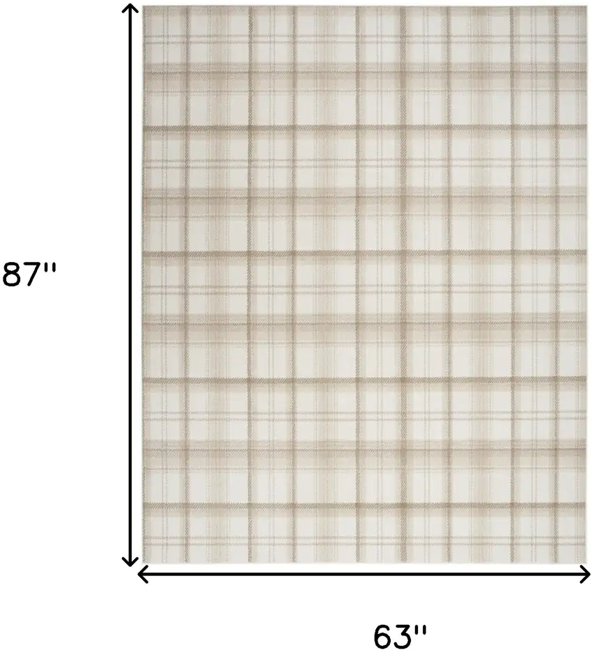 Beige and Ivory Plaid Power Loom Area Rug Photo 3