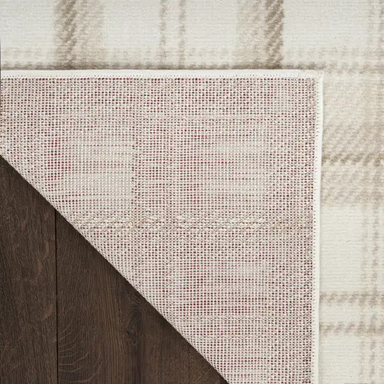 Beige and Ivory Plaid Power Loom Area Rug Photo 7